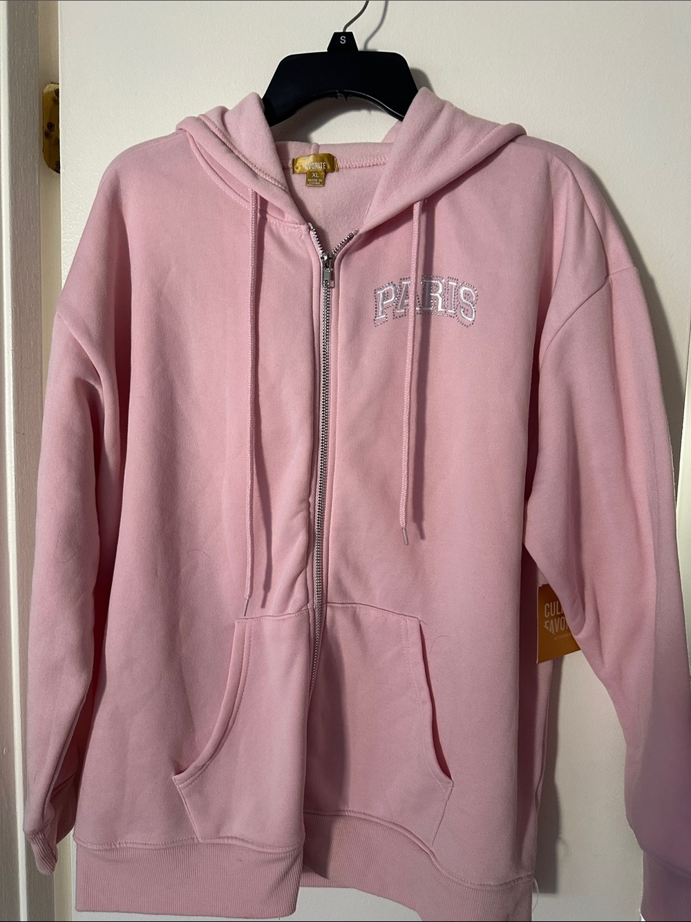 Pink 'PARIS' Zip-Up Hoodie
